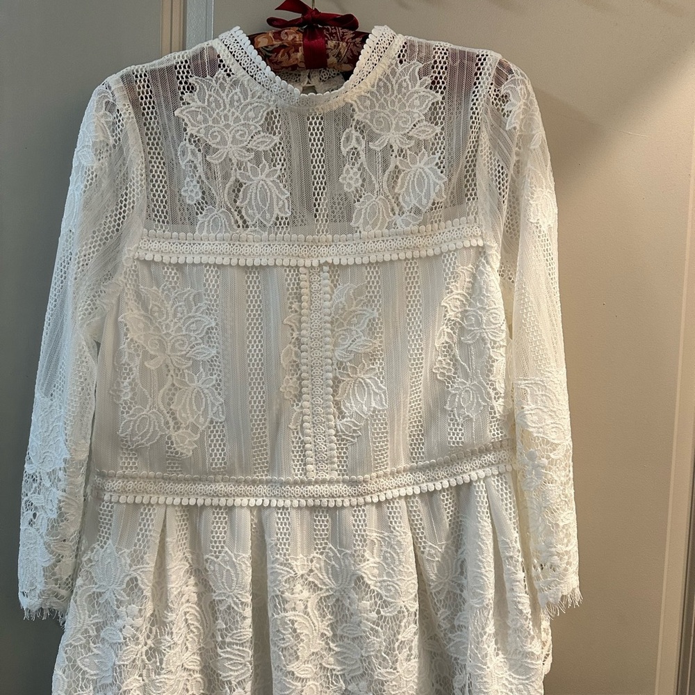 Miss Chievous White Lace Long Sleeve Dress